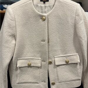 Quince Cream Textured Blazer with Gold Buttons